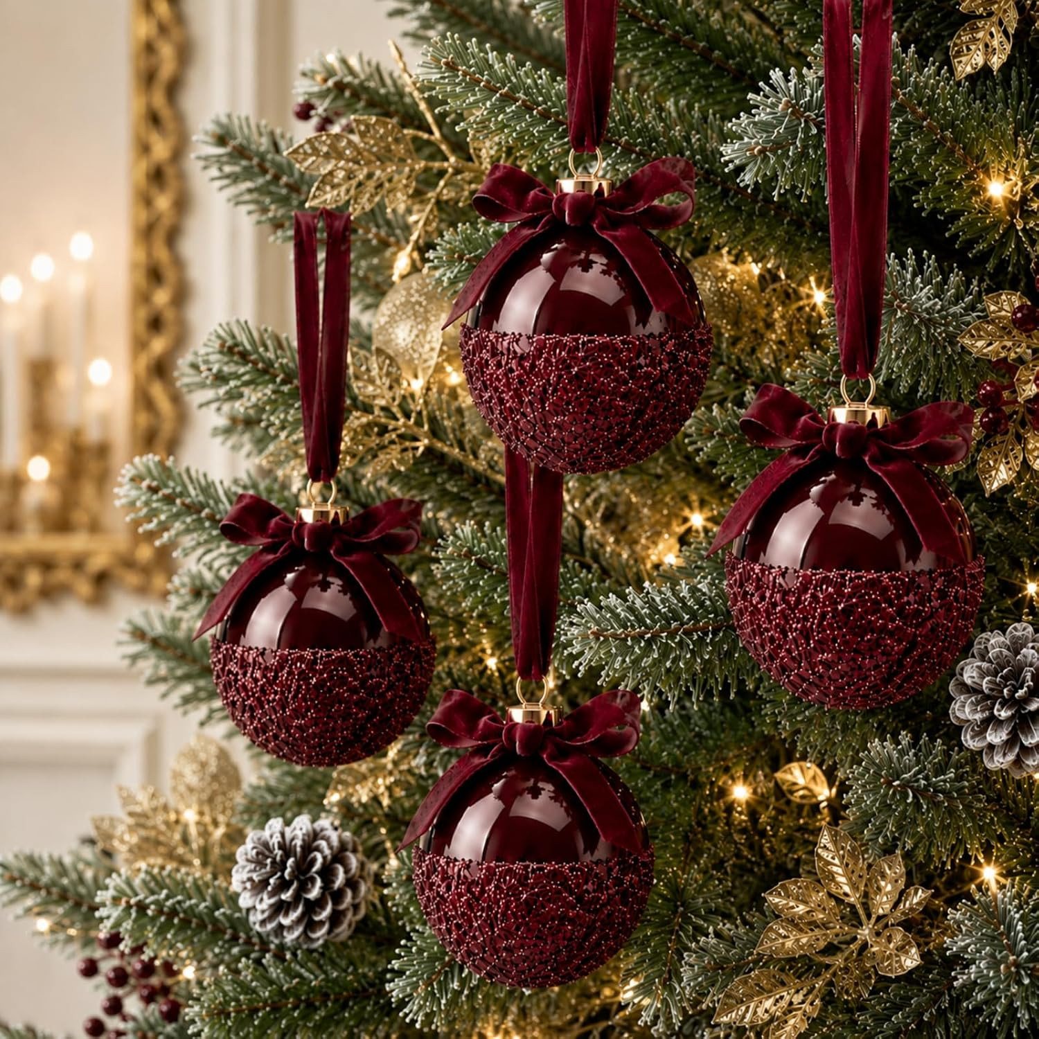 PullCrease 9 Pcs 3.15'' Burgundy Red Glass Christmas Ball Ornaments | Amazon (US)