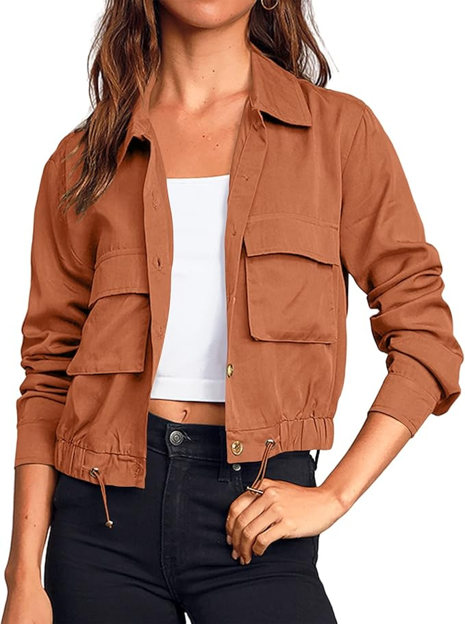 Onedreamer Women's Military Safari Cropped Jackets Button Down Lightweight Oversized Utility Anor... | Amazon (US)