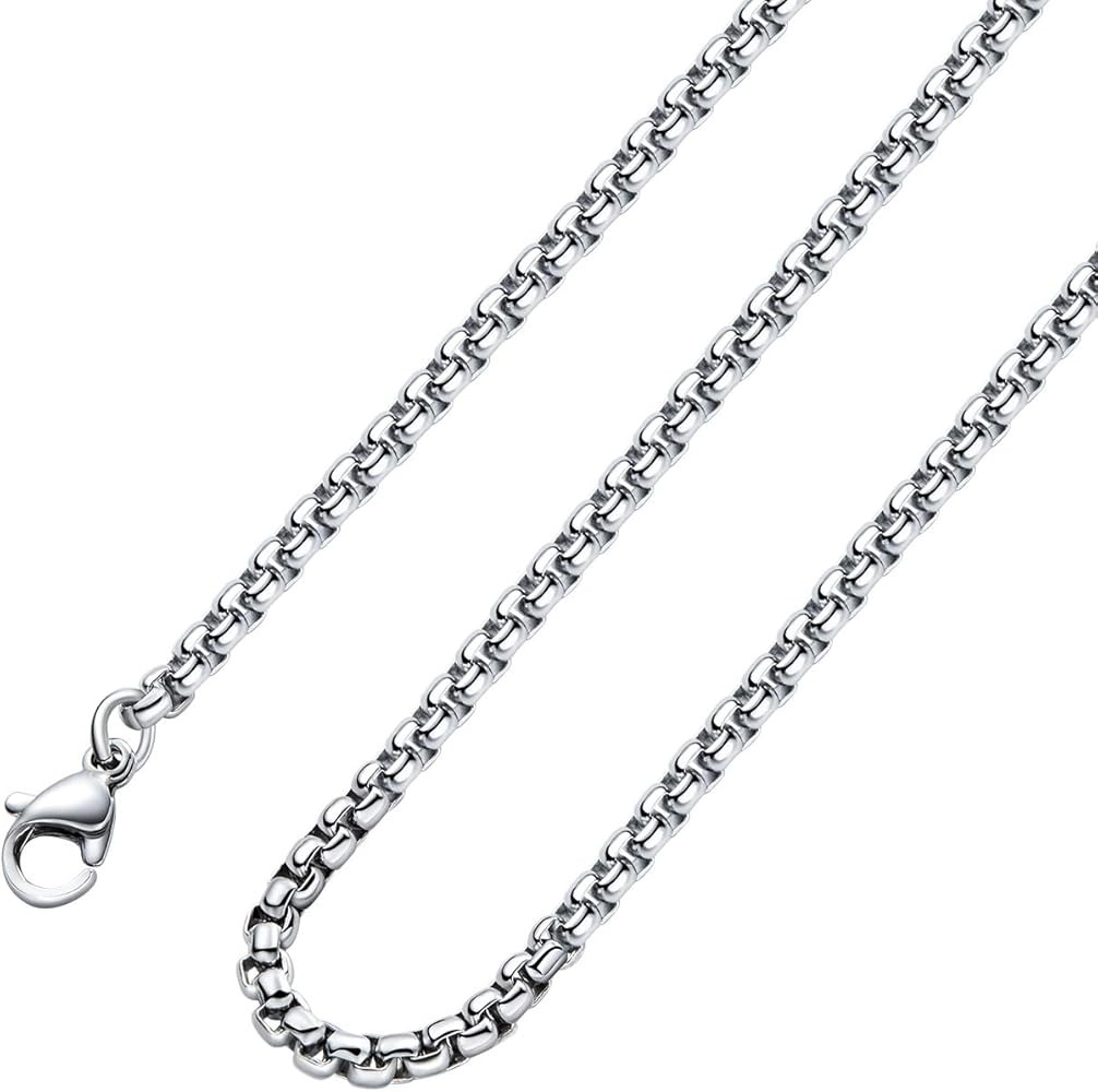 Monily Square Rolo Chain Necklace Stainless Steel Round Box Necklace for Men & Women | Amazon (US)