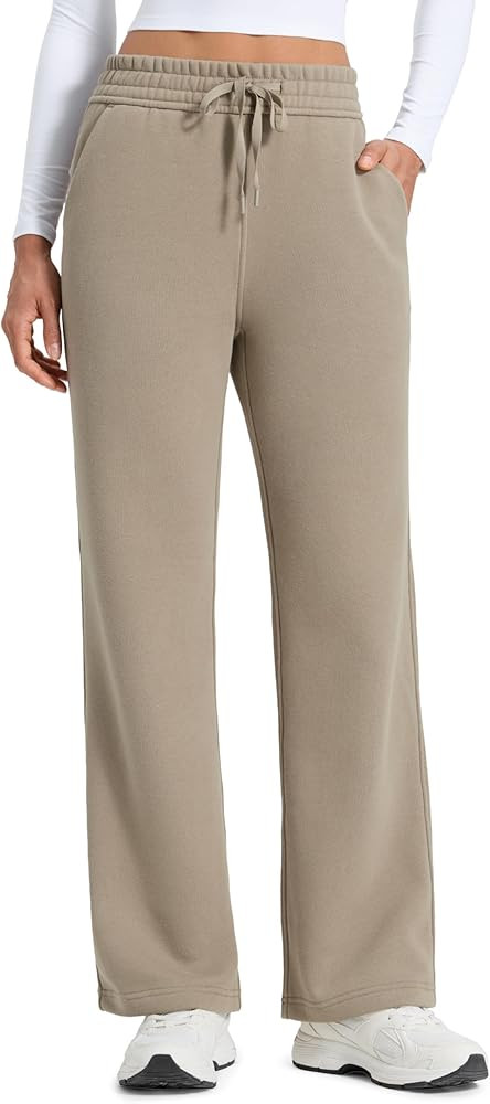 CRZ YOGA Cotton Fleece Lined Sweatpants Women 28"/30"/32" - Straight Leg Casual Lounge Pants with... | Amazon (US)