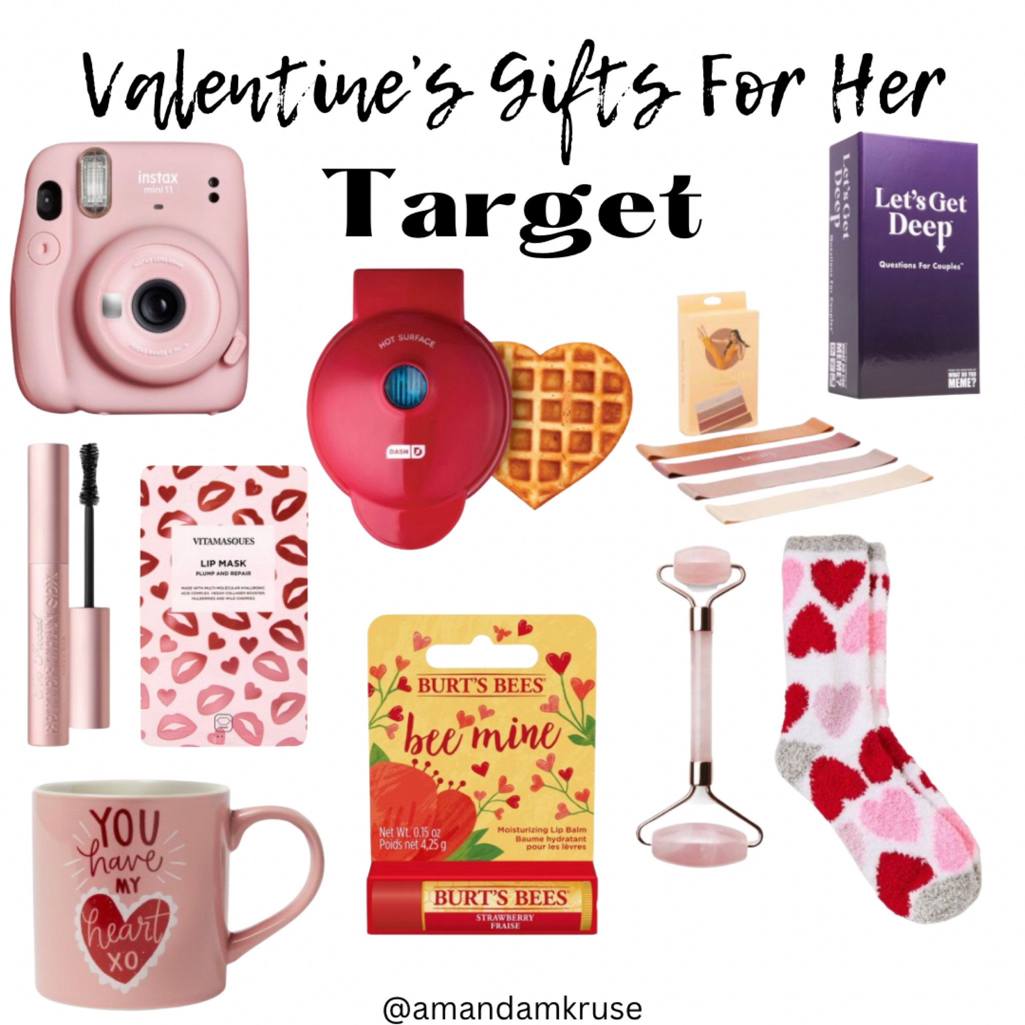 Valentine’s Day. 
Valentine’s Day gifts.
Valentine’s Day gifts for her.
Fujifilm instax mini camera.
Heart waffle maker.
Loop bands.
Adult game.
Mascara.
Lip mask.
Burt’s bees lip balm.
Rose quartz roller.
Vday coffee mugZ
Fuzzy socks.
Heart socks.


#LTKFind #LTKGiftGuide #LTKunder100