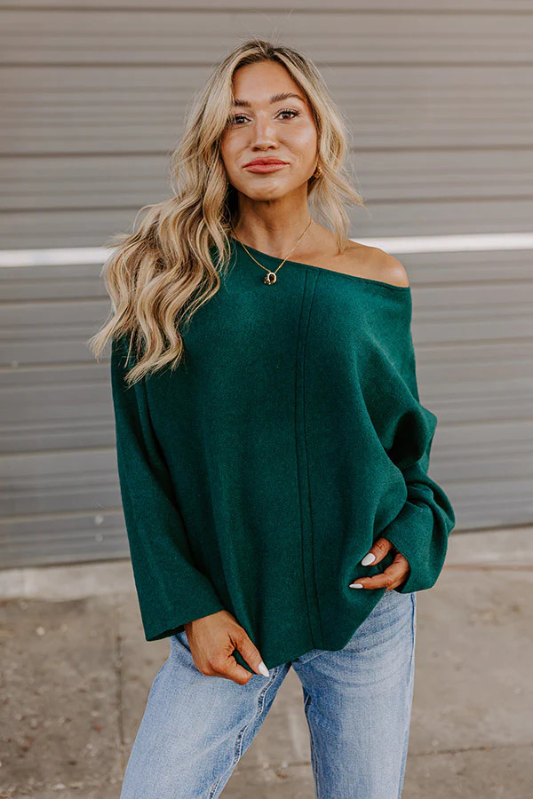 Cafe Social Knit Sweater Top in Hunter Green | Impressions Online Boutique