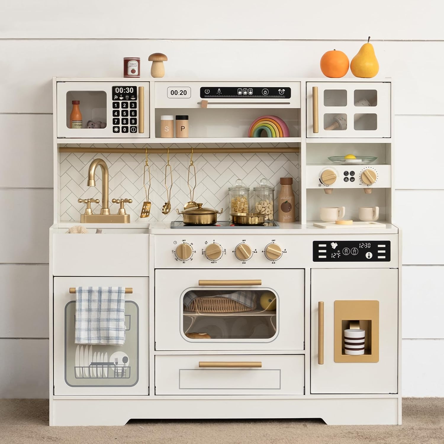 Wooden Play Kitchen for Kids with Real Lights and Sounds for Pretend Play | Amazon (US)