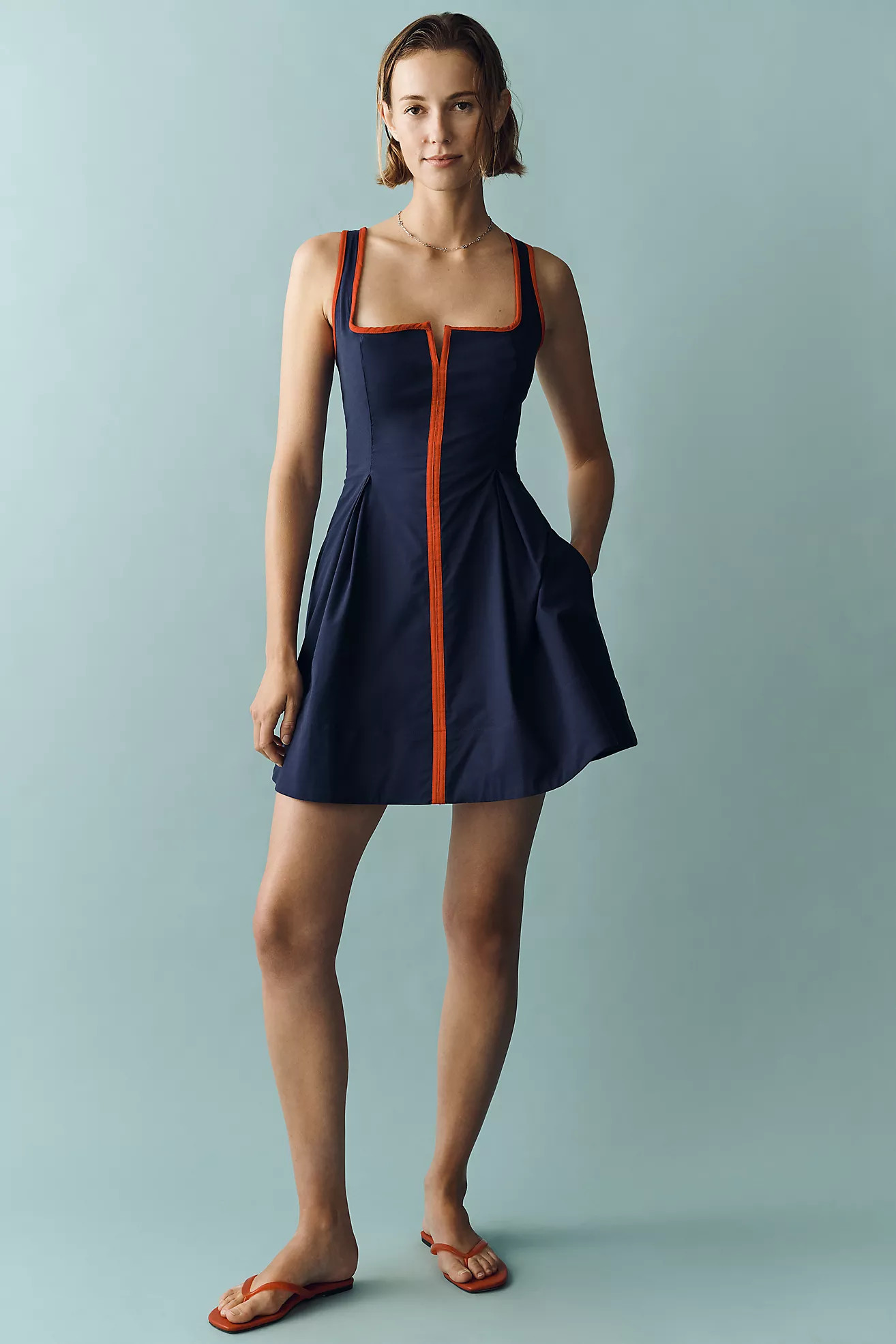 Arlette Square-Neck Piped Mini Dress by Maeve | Anthropologie (US)