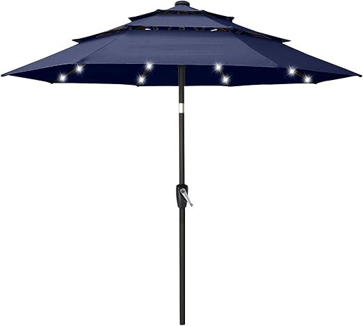 ABCCANOPY Solar Led Patio Umbrellas 3-Tiers 9FT (Navy Blue) | Amazon (US)
