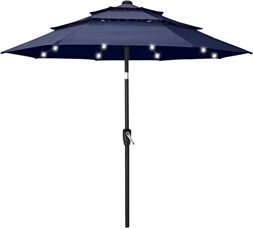 ABCCANOPY Solar Led Patio Umbrellas 3-Tiers 9FT (Navy Blue) | Amazon (US)