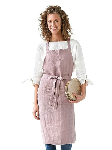 MagicLinen 100% Linen Apron - Cooking Aprons for Women with Pockets - Stylish Kitchen Apron for Men and Women - Aprons for Cooking (Woodrose, One Size) | Amazon (US)