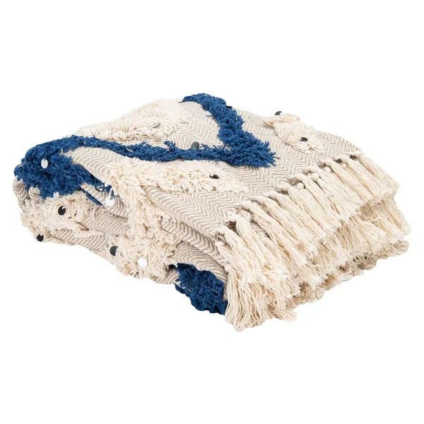 SAFAVIEH Lila Grace Geometric Pattern Fluffy Tufted Pure Cotton Throw - Navy/Beige | Bed Bath & Beyond