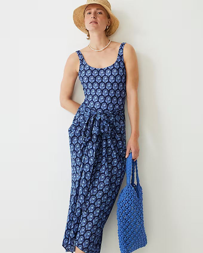 Draped sarong in navy bouquet block print | J. Crew US