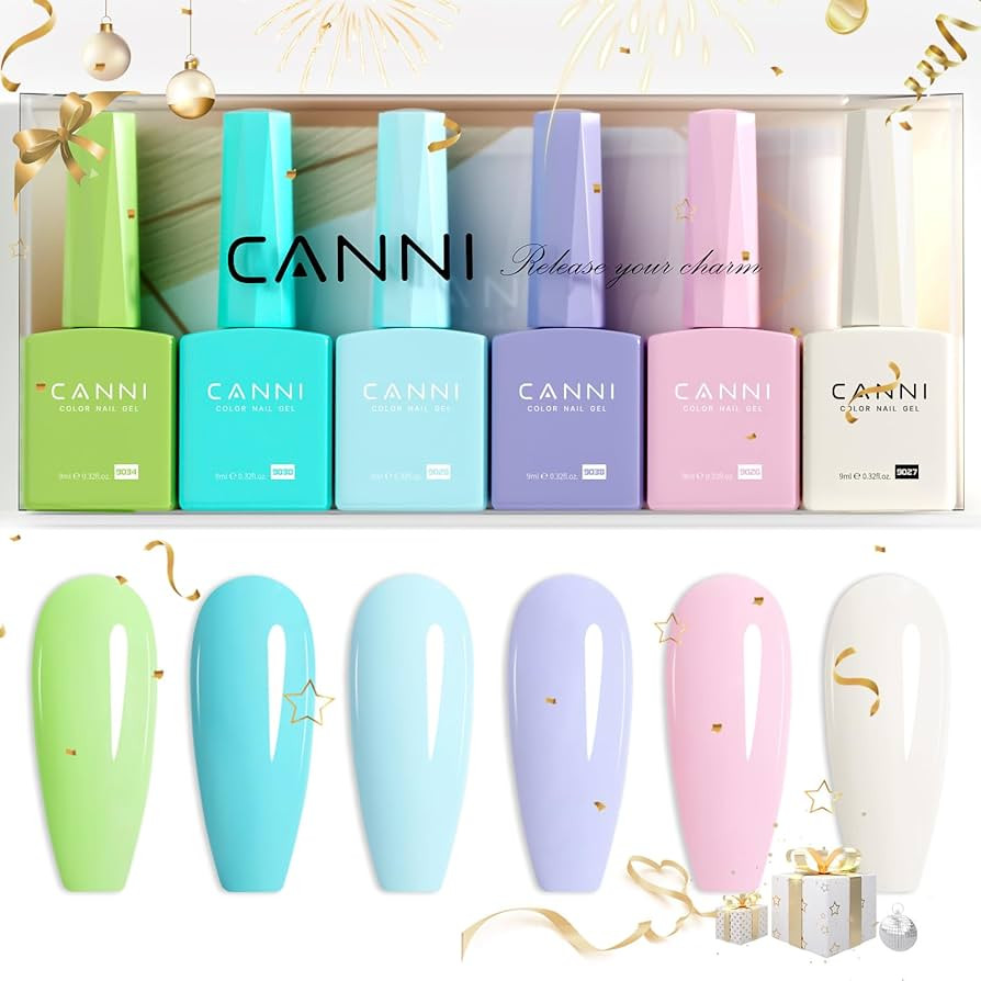 CANNI 6Pcs 9ml Hema-Free Gel Nail Polish Set- Green Blue Purple Pink Off-white Colors Gel Polish ... | Amazon (US)