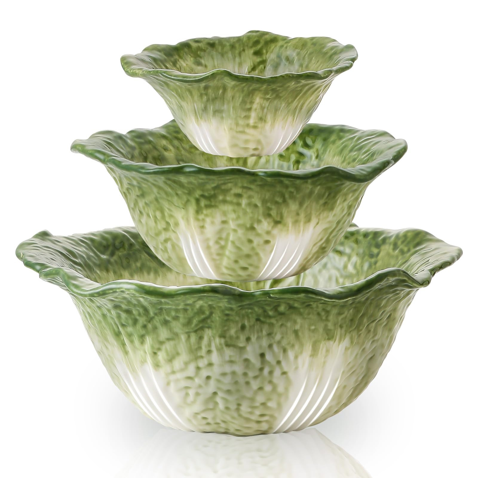 KXZ Green Cabbage Serving Bowl Set of 3 for Kitchen - Extra Large 60oz, 16oz, 5oz Nesting Mixing ... | Amazon (US)