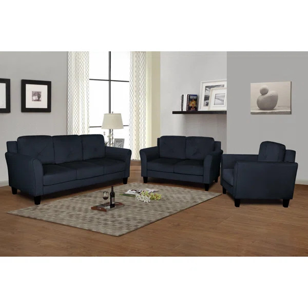 Modern Collection Sofa Set 3-seat Sofa+loveseat+chair Set, Dark Blue | Wayfair North America