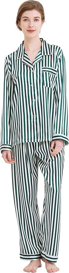 Women's Classic Satin Pajama Set Sleepwear Loungewear | Amazon (US)