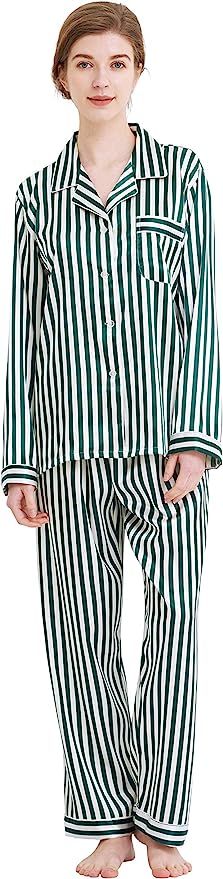 Women's Classic Satin Pajama Set Sleepwear Loungewear | Amazon (US)