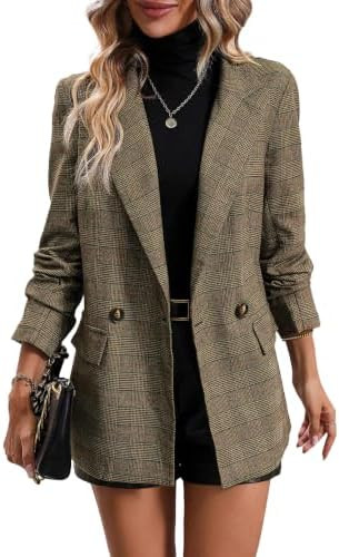 Mina Self 2026 Women's Fall Plaid Blazer Houndstooth Jacket Business Casual | Amazon (US)