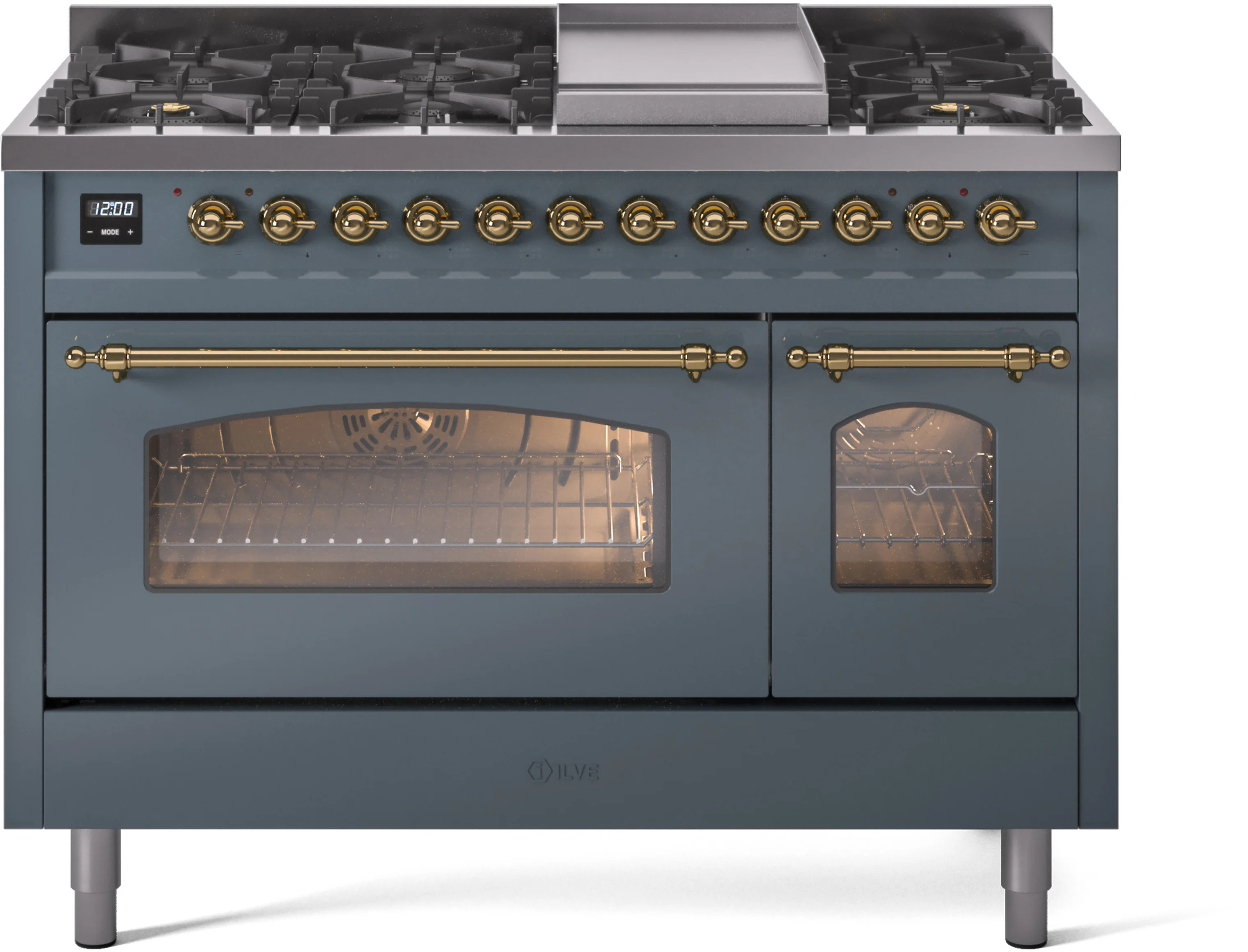 ILVE Nostalgie II Series 48 inch Dual Fuel Range with 8 Sealed Burners, Griddle (Glass Door) | Wayfair North America