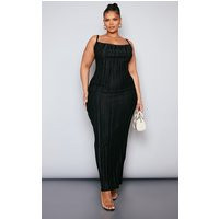 Plus Black Plisse Cowl Neck Maxi Dress | PrettyLittleThing US