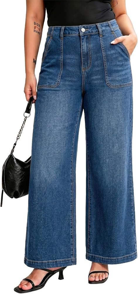 Eytino Plus Size Wide Leg Jeans for Women | Amazon (US)