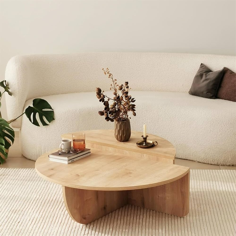 Modern Wooden Round Coffee Table,Chipboard Wood Center Table,Unique Nesting Coffee Tables,Mid Cen... | Amazon (US)