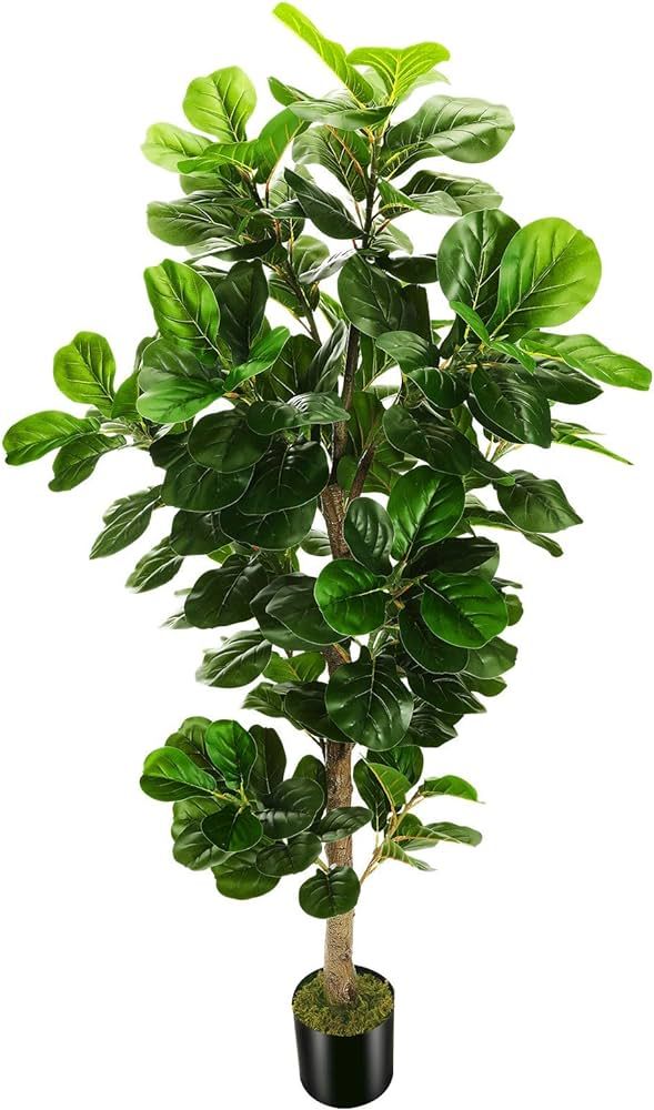 OXLLXO 6ft Artificial Fiddle Leaf Fig Tree (72in) with Plastic Nursery Pot Faux Tree, Ficus Lyrat... | Amazon (US)
