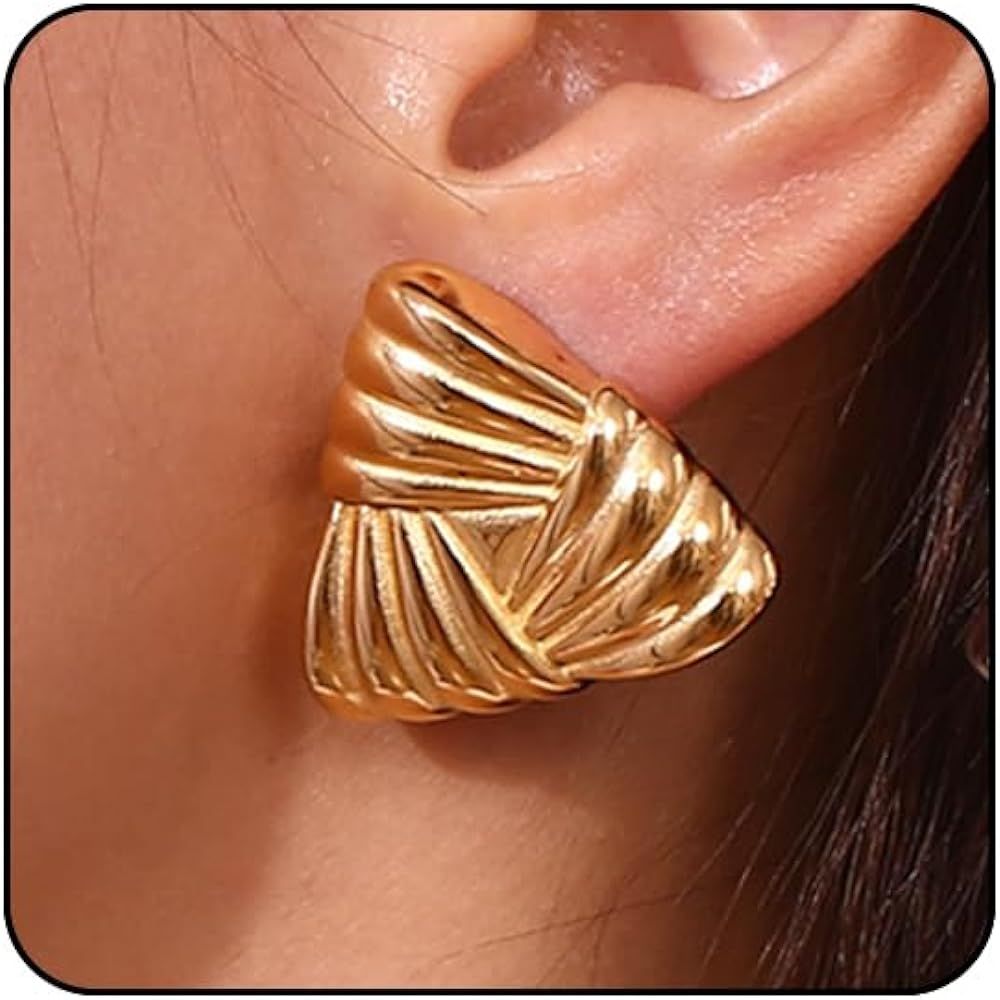 Large Gold Statement Earrings Chunky Gold Stud Earrings Big Silver Trendy Earrings Geometric Tria... | Amazon (US)