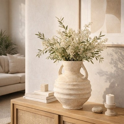 Decorative Sculptural Vase with Handles for Living Room Decor - Perfect Flower Vase for Bedroom Styling, Office Accent, or Home Decor - 15", Tan | Target