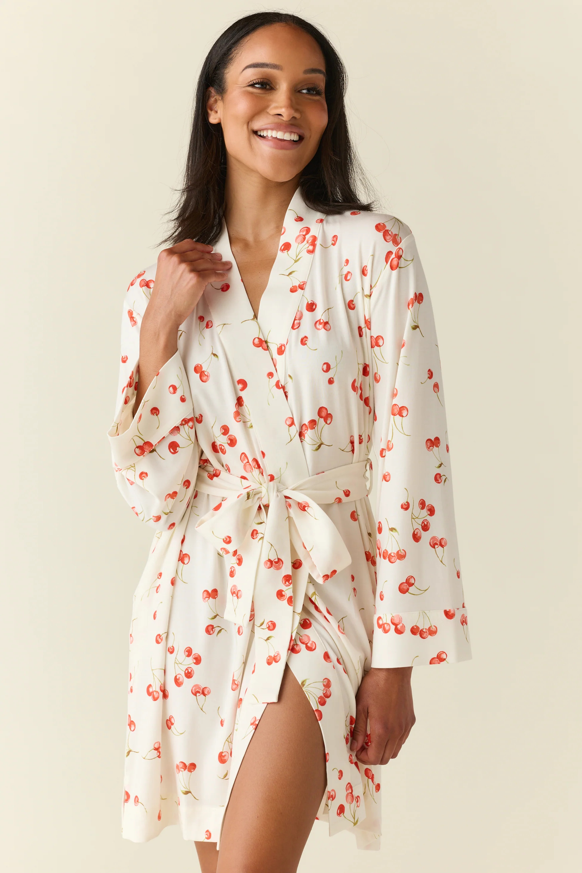 Ayla TENCEL™ Lyocell Short Robe in Cherry Jubilee | MASONgrey