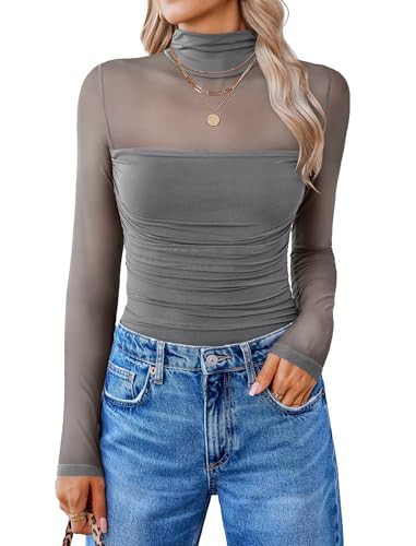 Avidlove Women Long Sleeve Bodysuit Turtle Neck Shapewear Body Suits Mesh One Piece Leotard Shirt... | Amazon (US)