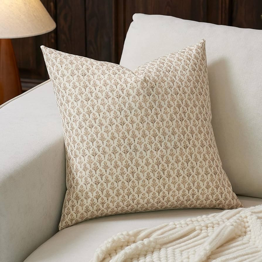 Floral Pillow Covers 24x24 Pillow Cover Block Print Couch Pillows for Living Room Decorative Neut... | Amazon (US)