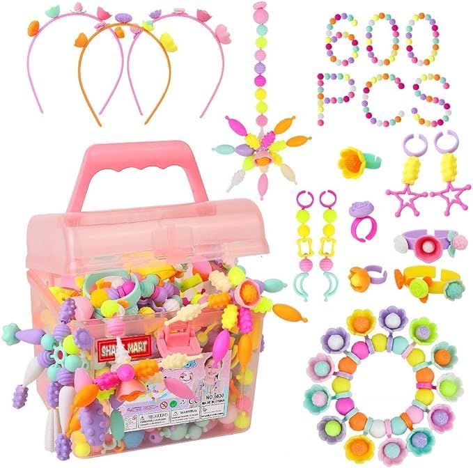 Pop Beads - 600+Pcs Pop Snap Beads Kit for Girls 3, 4, 5, 6, 7 ,8 Year Old to Make Hairband, Neck... | Amazon (US)