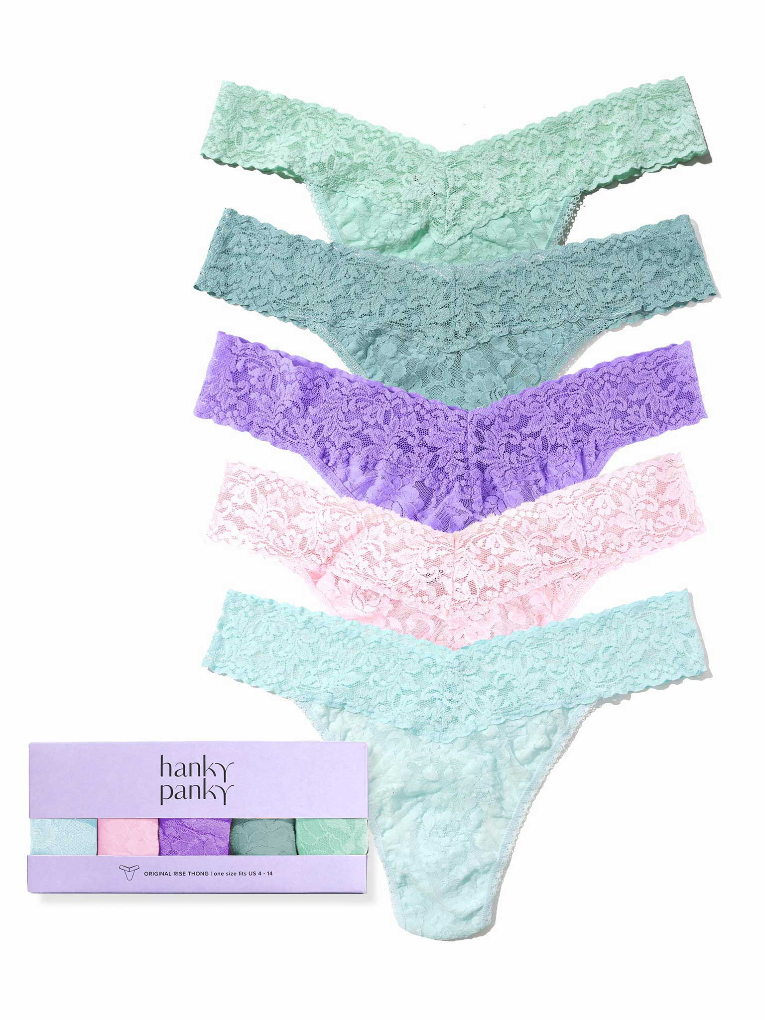 5 Pack Signature Lace® Original Rise Thongs In Printed Box Desert Haze Neutrals | Hanky Panky