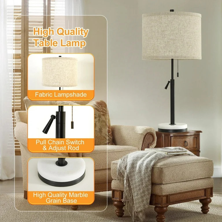 NATYSWAN Modern Table Lamps for Living Room, Adjustable Height Beside Lamp Set of 2 with Marble B... | Walmart (US)