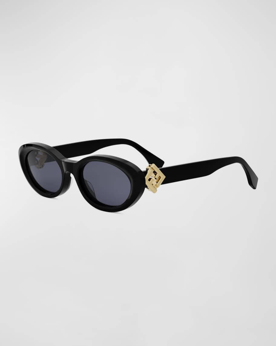 Fendi Fendi Diamond Black Acetate Oval Sunglasses | Neiman Marcus