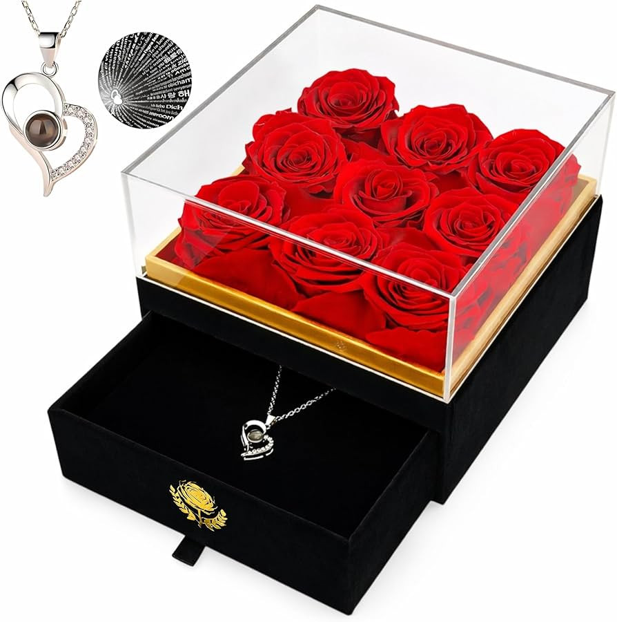 Luxury Preserved Roses - I Love You Necklace - Velvet Box with Drawer - Luxury Gift for Valentine... | Amazon (US)