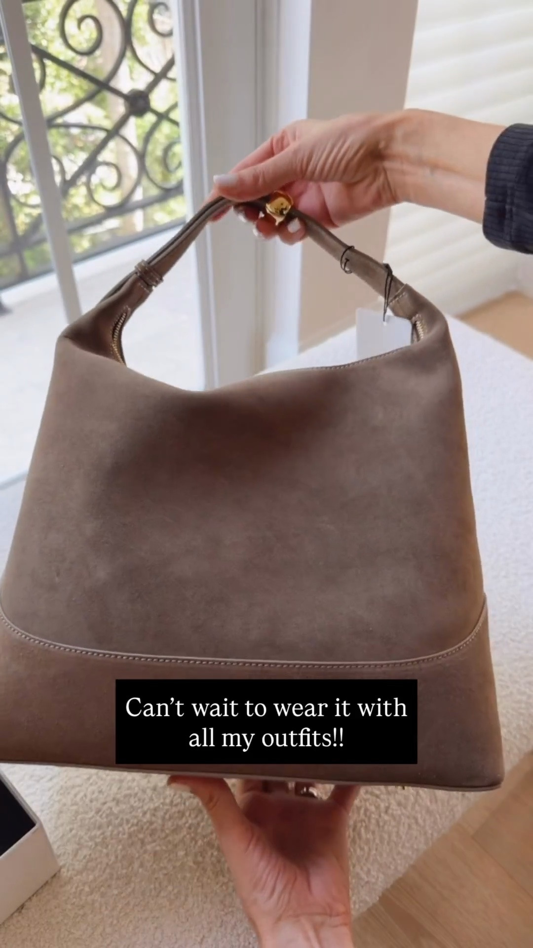 My newest suede bag 
Perfect staple for fall and winter, has a adjustable shoulder strap with metallic detail and zipper closure, spacious, and versatile.