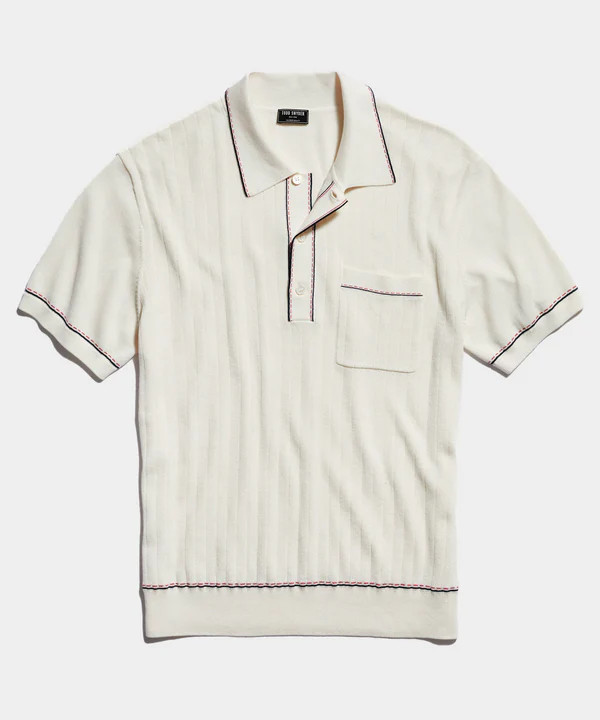Italian Cotton Silk Tipped Riviera Sweater Polo in Ivory | Todd Snyder