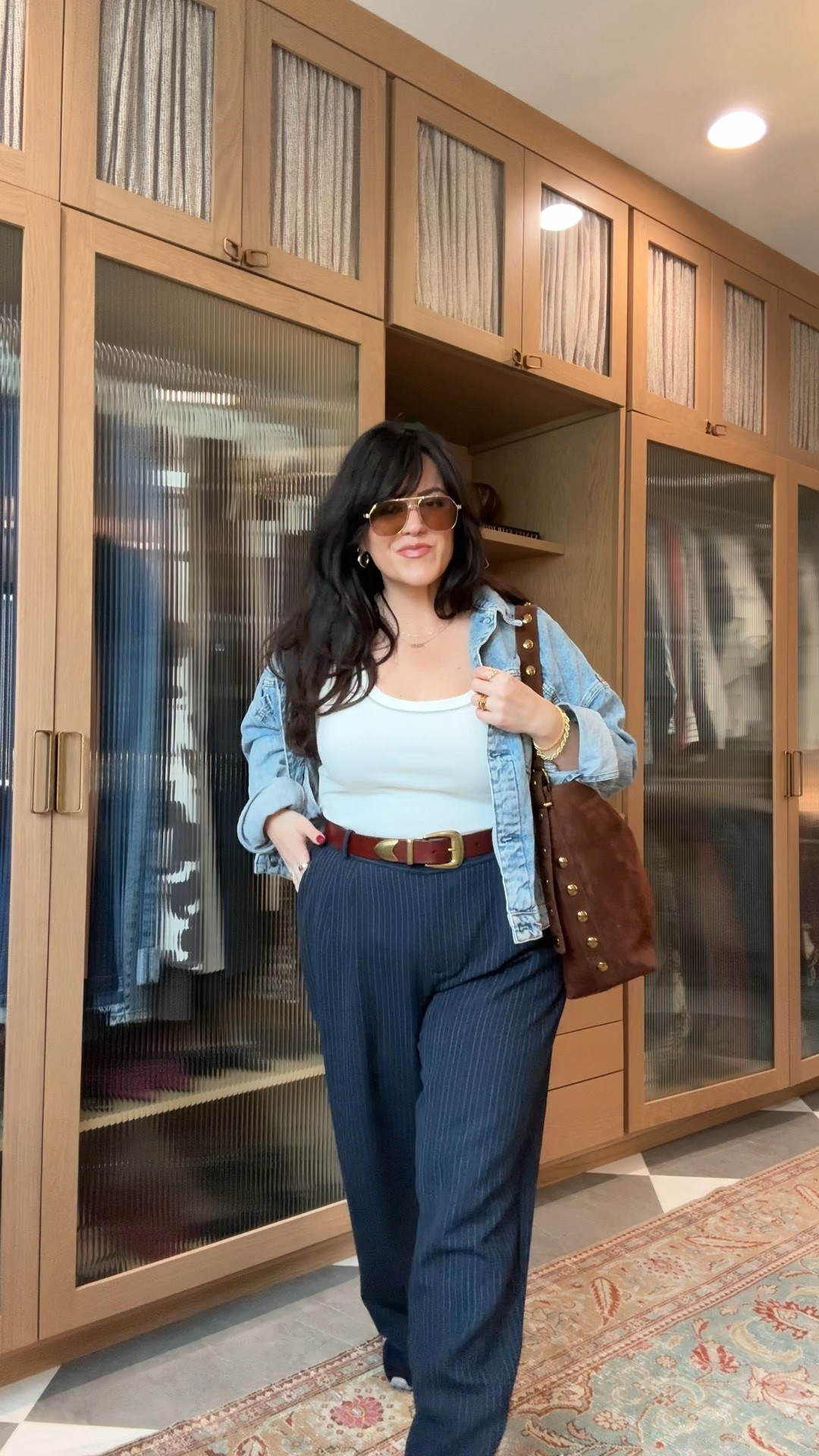 Trousers size 33 for a loose slowing fit. I got a short (I am 5’6) to wear with flats and sneakers. Tank- large, denim jacket sized down to a large runs oversized, belt xl, comfy navy sneakers tts Lip pencil: up and down tan Lip gloss: rich soft blush Midsize outfit inspo - casual outfit - spring transition outfit

#LTKMidsize #LTKStyleTip #LTKSeasonal