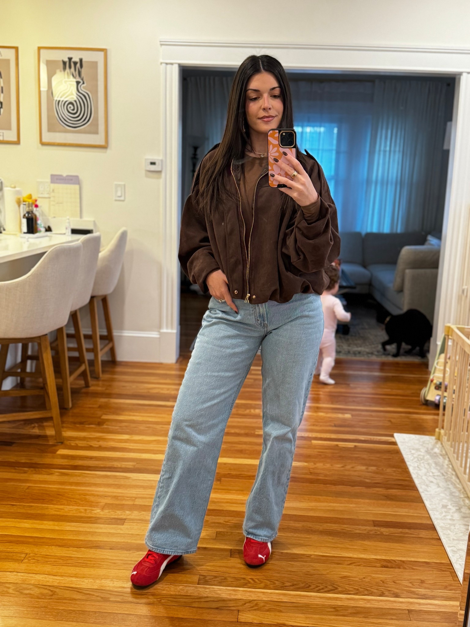 Chocolate brown jacket and shirt! Love pairing brown with a pop of color 

#LTKFindsUnder50 #LTKootd #LTKmomlife