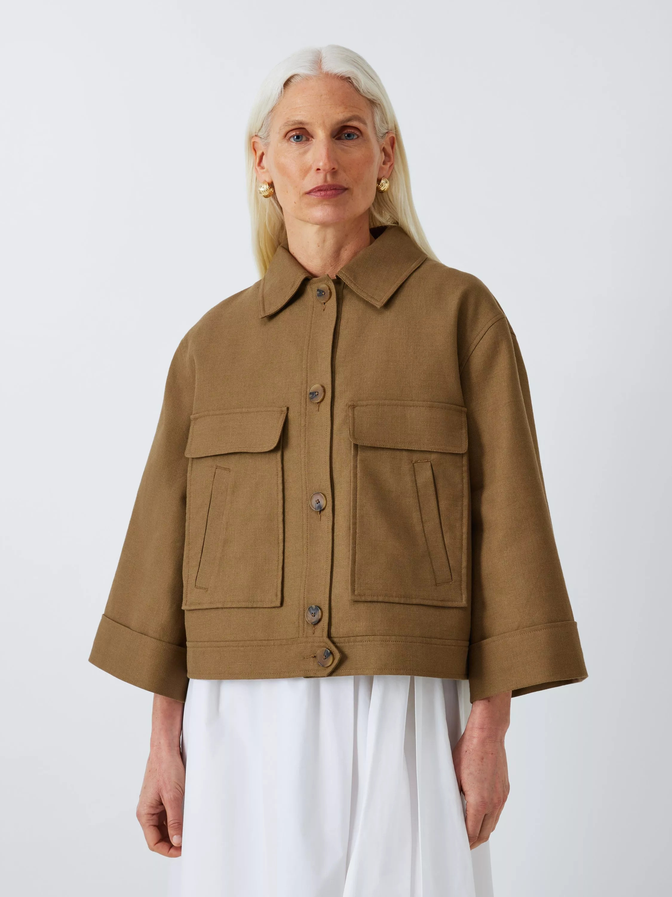 John LewisCotton Linen Blend Jacket, Khaki | John Lewis (UK)