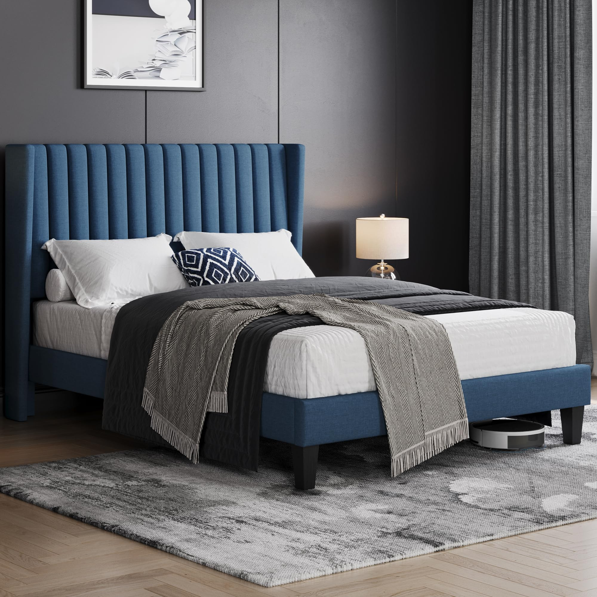 Yaheetech Full Size Bed Frame, Upholstered Platform Bed with Wing Edge Headboard, Square Tufted F... | Amazon (US)