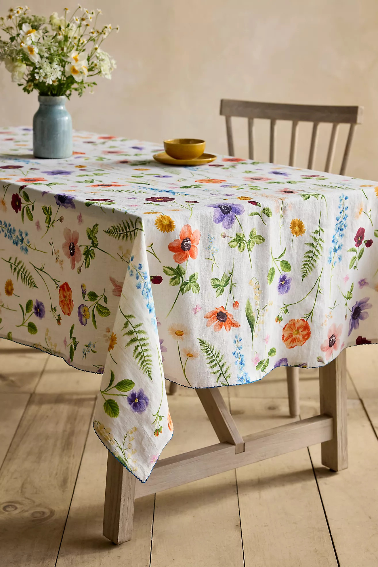 Floral Illustration Linen Tablecloth