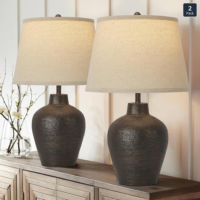 Farmhouse Rustic Table Lamps Set of 2 for Bedroom Living Room End Table Dark Brown Terracotta Nig... | Amazon (US)