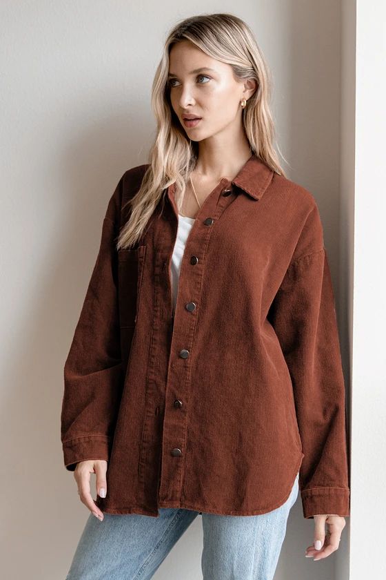 Staying Casual Brown Corduroy Button-Up Long Sleeve Top | Lulus (US)