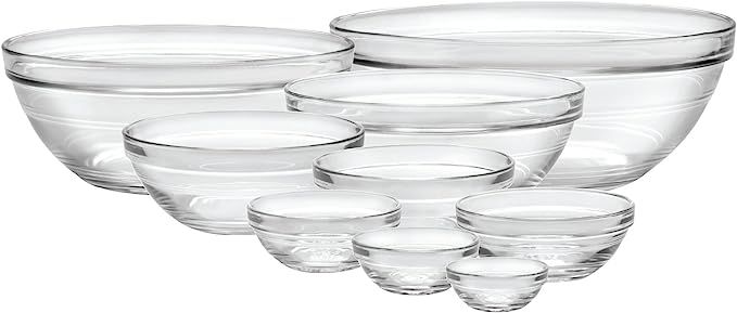 Duralex Made In France Lys Stackable 9-Piece Bowl Set,Clear | Amazon (US)