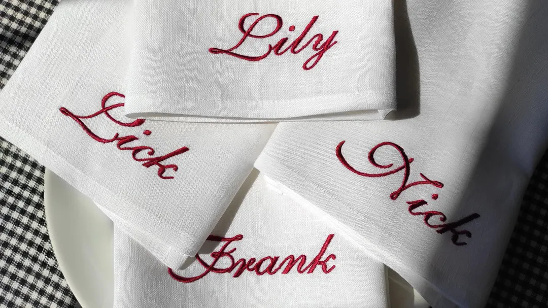 Embroidered Name Linen Dinner Napkins, Embroidered Napkin With Name, Wedding Monogrammed Napkins,... | Etsy (US)