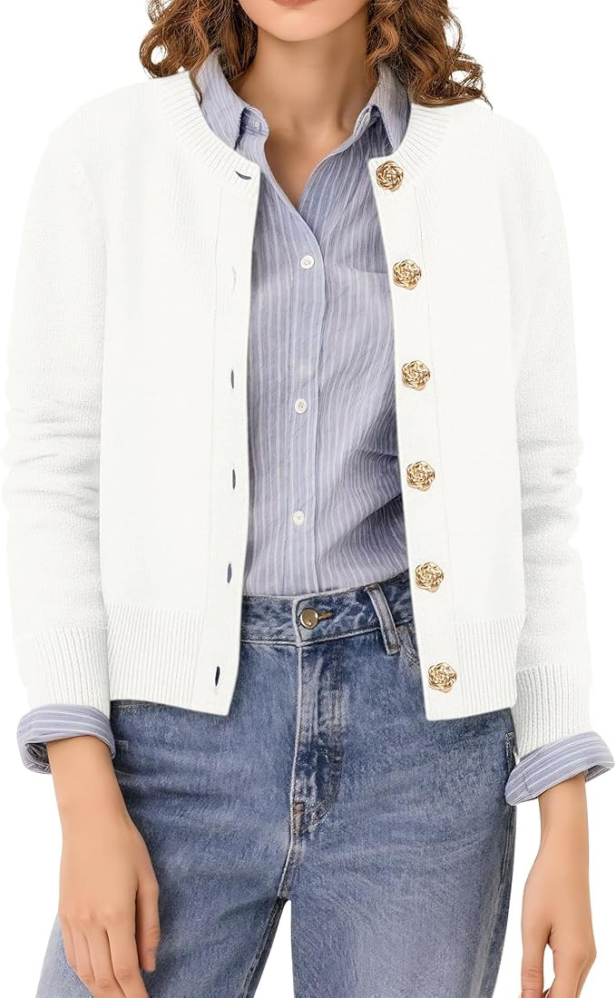 Urban CoCo Women's Casual Long Sleeve Button Up Cropped Cardigan Sweater Soft Stretchy Knit Jacke... | Amazon (US)