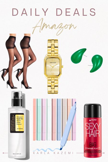 Some of my favourite items on deal today! 
✨black sheet tights— perfect for Hokiday outfits!🫶
✨gold watch— classic and chic, makes for the perfect gift 
✨green water drop earrings— great stocking stuffer and so chic and trendy💚
✨snail mucin serum! This is a hot seller and would make a great stocking stuffer as well🫶
✨pastel dual tipped highlighters. Perfect stocking stuffer or gift for any stationary obsessed queen, like me lol🙈🙈🙈
✨texture powder for hair! So curious to see how this work! I’ve been trying to find alternatives to spray cans and this looks like a great alternative!





Gifts, last minute gifts, gifts for her, deals, gifts in deal, gift guide teen girl, gift guide for her, last minute gift for her, stocking stuffer for her, Christmas gift, Christmas present, Amazon find.

#LTKHoliday #LTKfindsunder50 #LTKGiftGuide