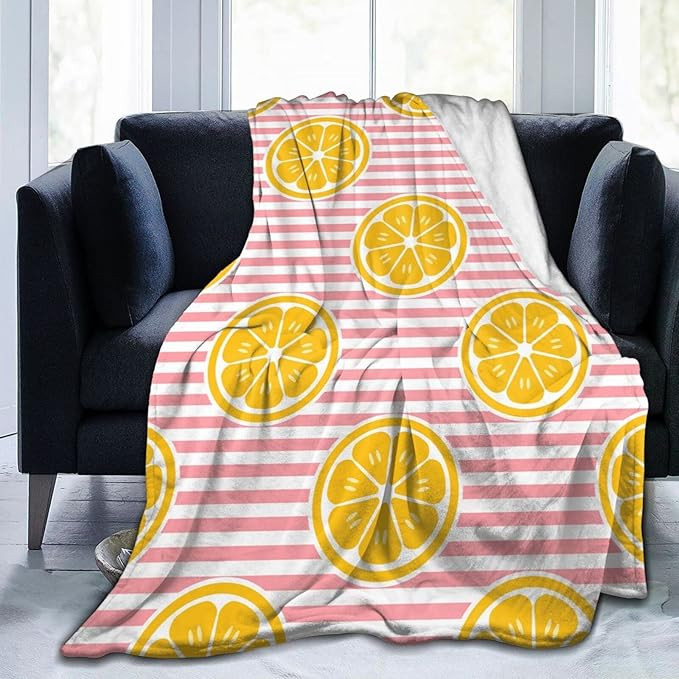 Lemon On Pink Stripes Lightweight Plush Fuzzy Cozy Soft Blankets and Throws for Sofa 60"X50" | Amazon (US)
