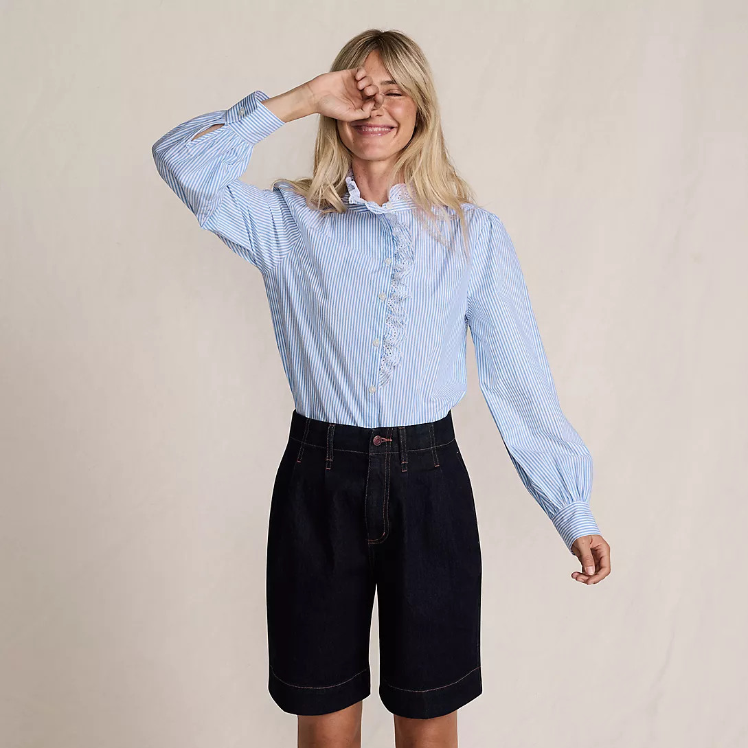 Women's Poplin Ruffle Button Front Shirt | Lands' End (US)