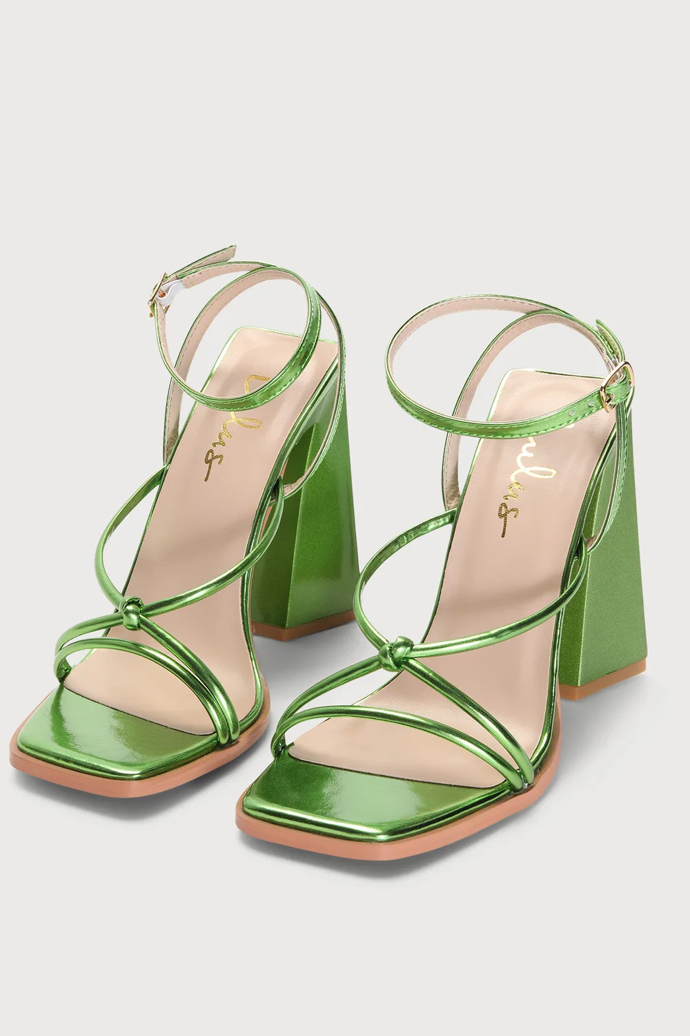 Siarla Green Metallic Strappy High Heel Sandals | Lulus (US)